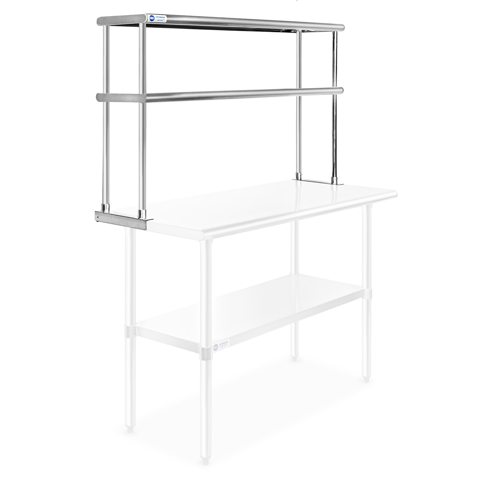 Stainless Steel Commercial Wide Double Overshelf - 48" x 12" - for Prep Table
