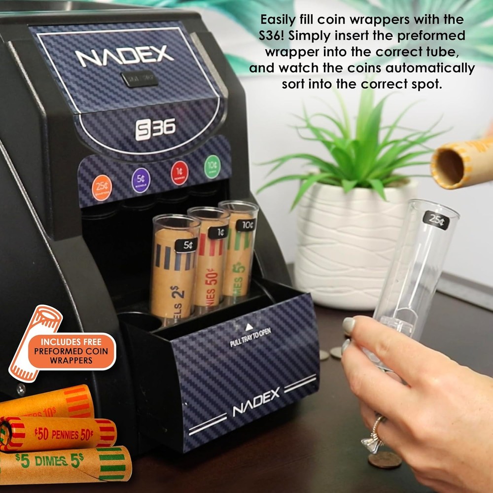 Nadex 36S Automatic Coin Sorter Machine with 4 Coin Tubes