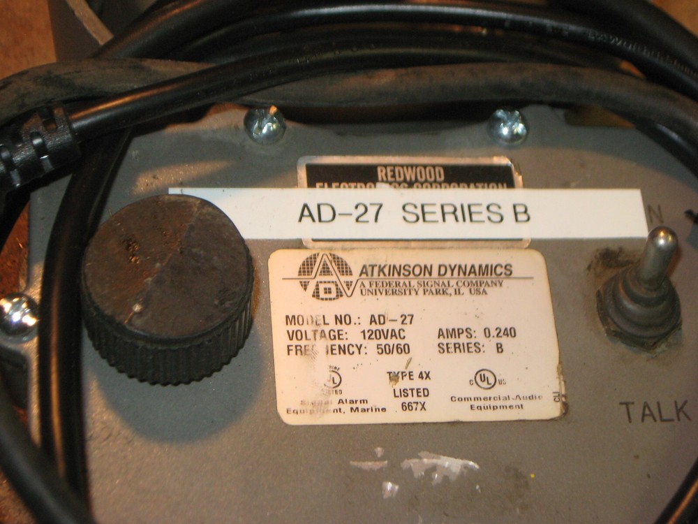 ATKINSON DYNAMICS INDUSTRIAL INTERCOM MODEL AD-27 SERIES 'B'