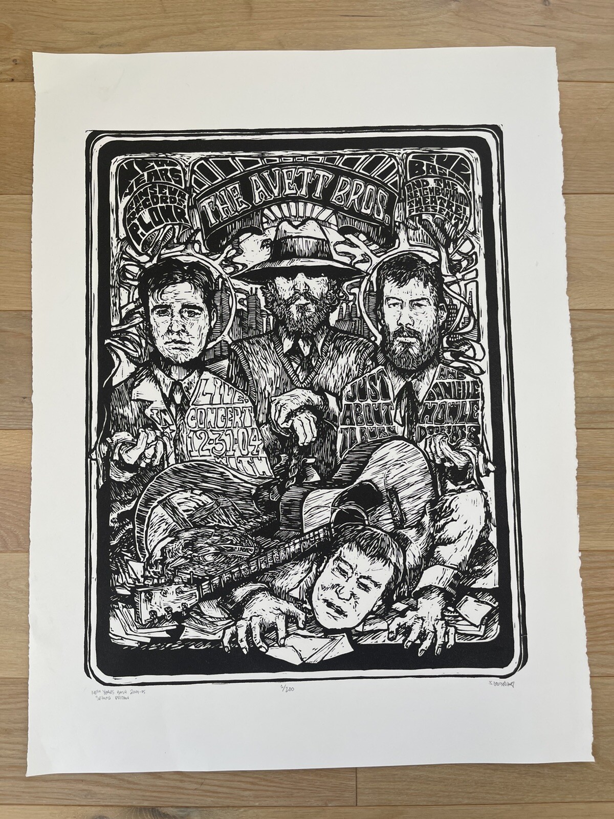 Avett Brothers 2004 NYE SHOW POSTER Designed and Signed By Scott Avett 1/200