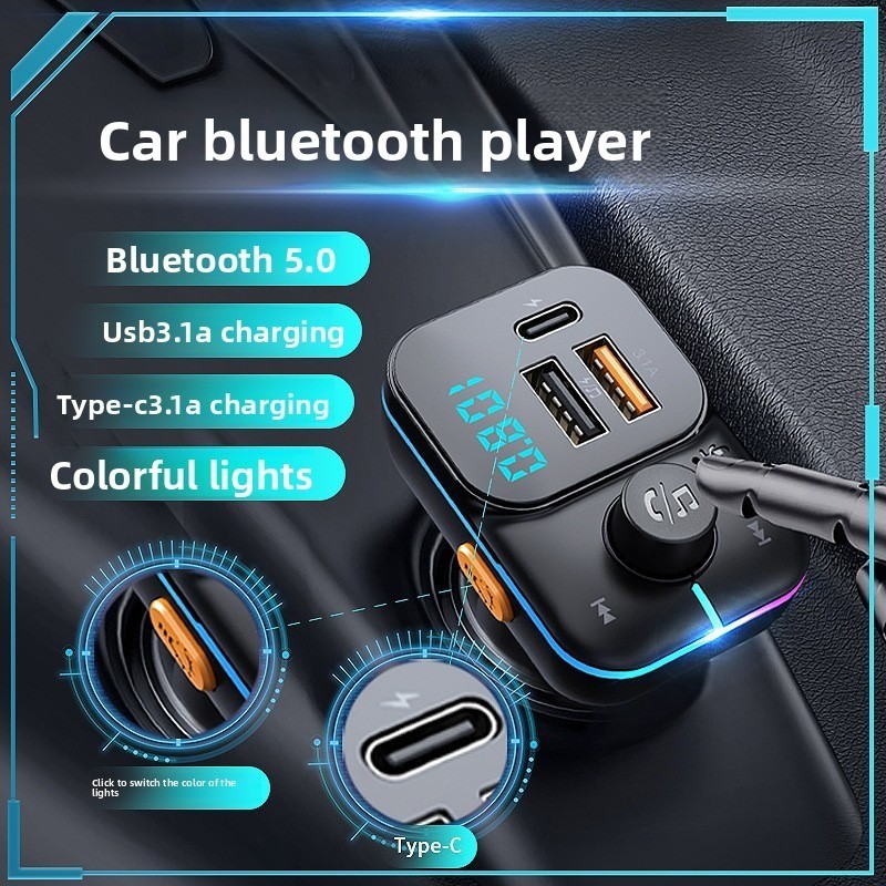 C24 Cigarette Lighter Bluetooth Car Charger MP3 Player FM Transmitter Fast