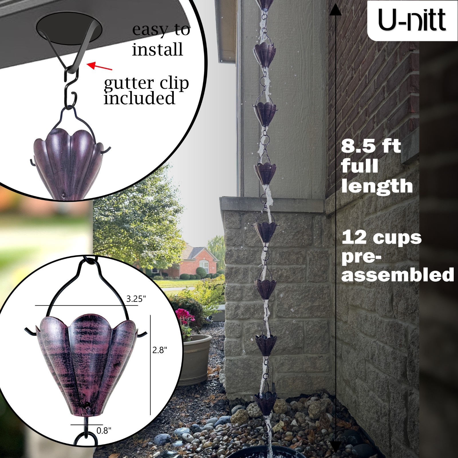 8.5 ft rain chain crimson red scallop cups 786/5570RD NEW