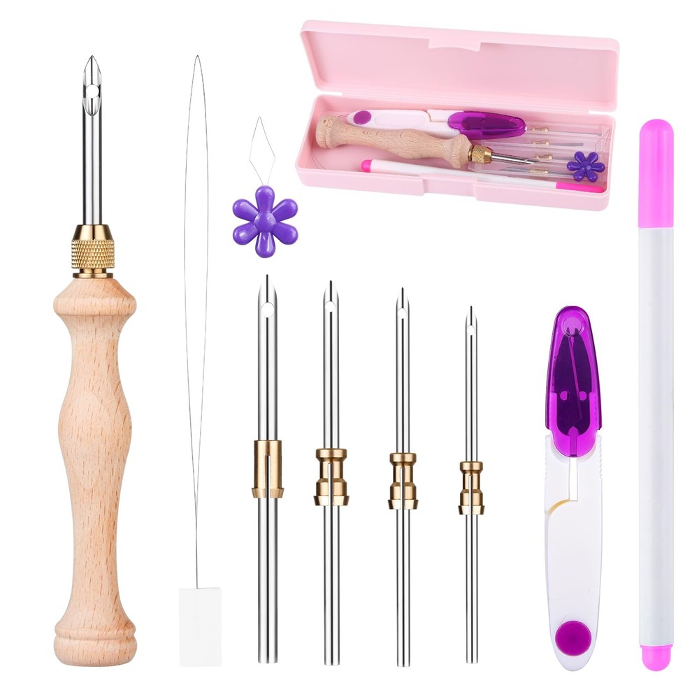 Punch Needle Kit with Storage Box,Adjustable Punch Needle Tool with 5 Differe...