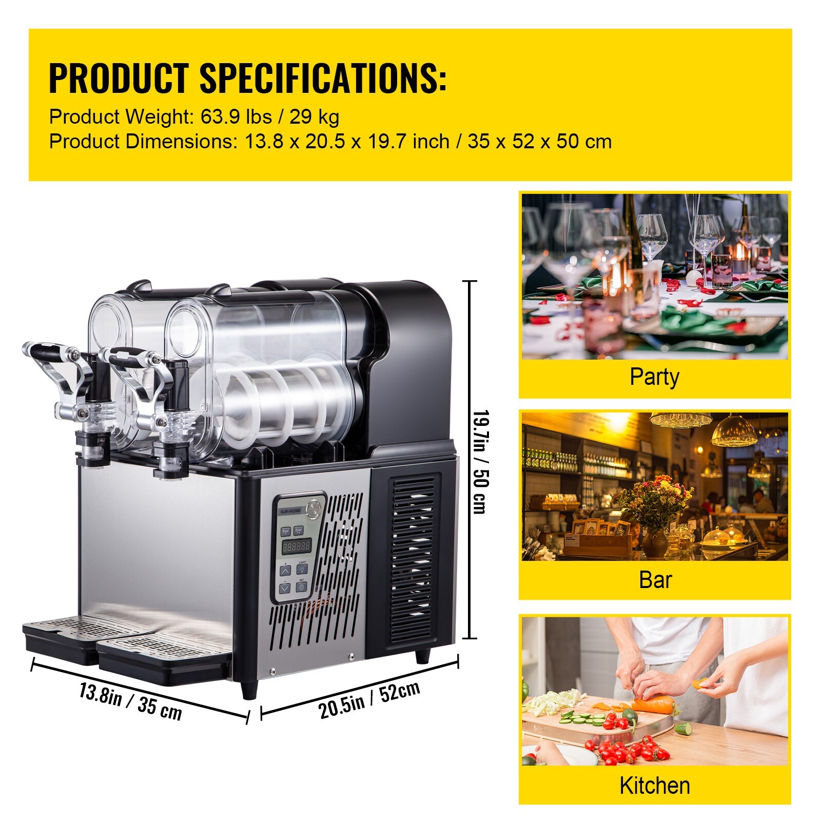 6L Commercial Slushy Machine 3L x 2 Smoothie Maker Slush Machine 2 x 0.79 Gal