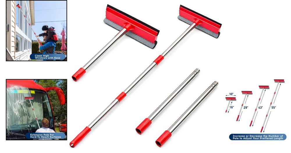 2-in-1 Window Squeegee with 55" Extension for Effortless Cleaning
