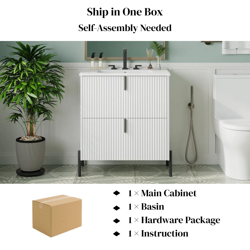Bathroom Vanity W Ceramic Sink Equipped W Vertical Pulls Full Extension Drawers
