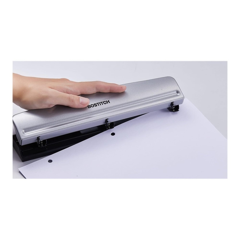 Efficient Manual 3 Hole Punch - 12 Sheets Capacity, Rubber Base for Stability