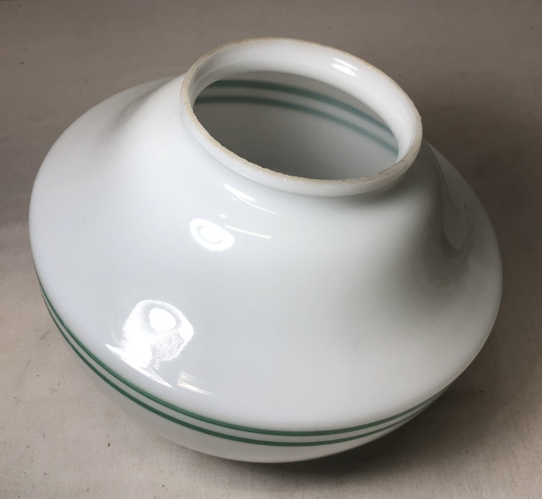 Antique Ceiling Light Chrome Fixture Art Deco Green Glass Shade Stripe USA #K92