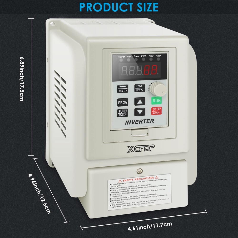 AC 220V/1.5kw 2HP Variable Frequency Drive,8A VFD Inverter Single Phase to 3 ...