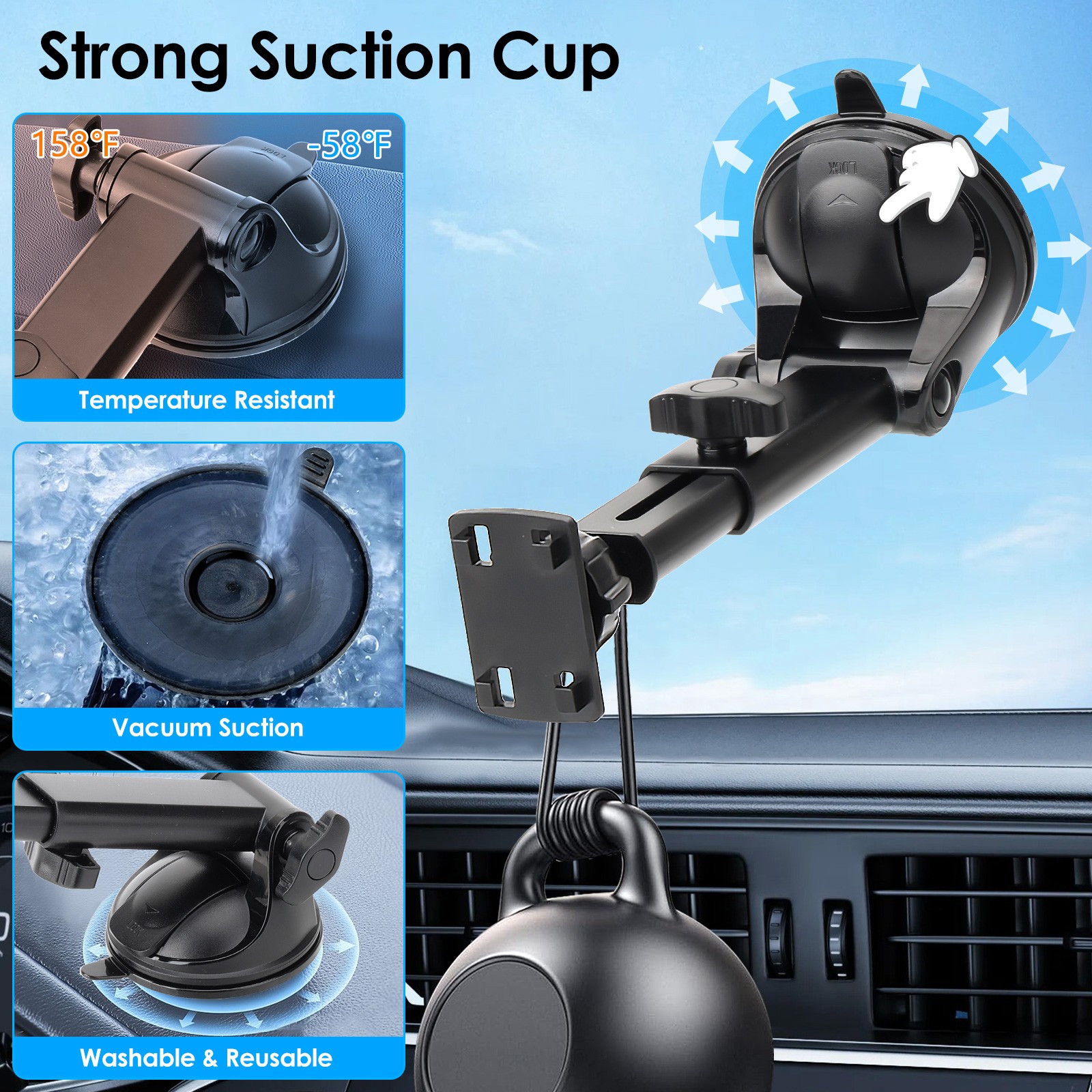 7-11"CarPlay Screen Holder 360° Rotation Dash & Windshield Monitor Display Mount