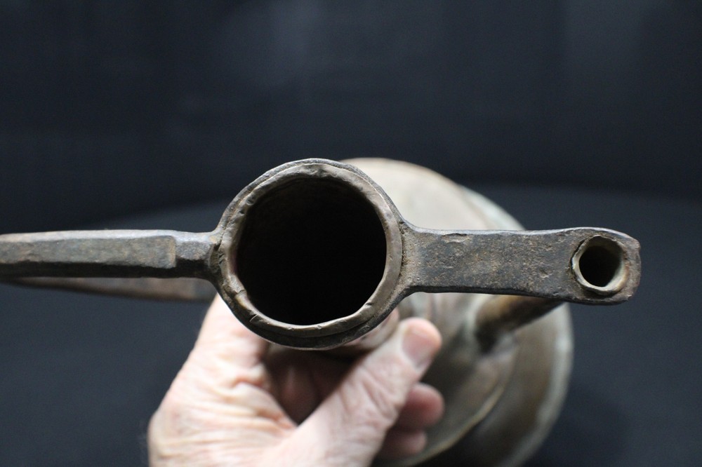 An Antique Hand Hammered Solid Copper & Iron Handled Water Jug or Pitcher