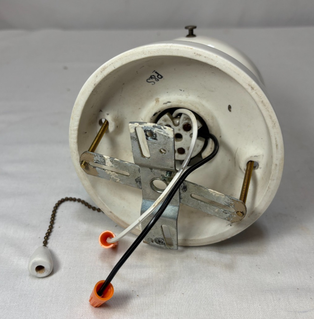 Vtg Porcelain Light Fixture Ceramic Ceiling Art Glass Shade Stripe USA #L99