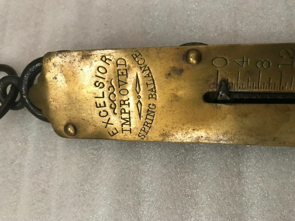 Antique Brass EXCELSIOR Spring Scale 24 lb Hanging Hook Scale