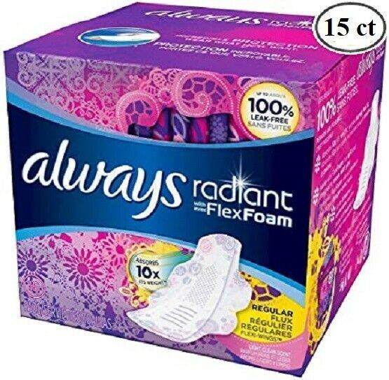 Always Radiant with FlexFoam Pads Regular Absorbency Light Clean Scent 15 Count