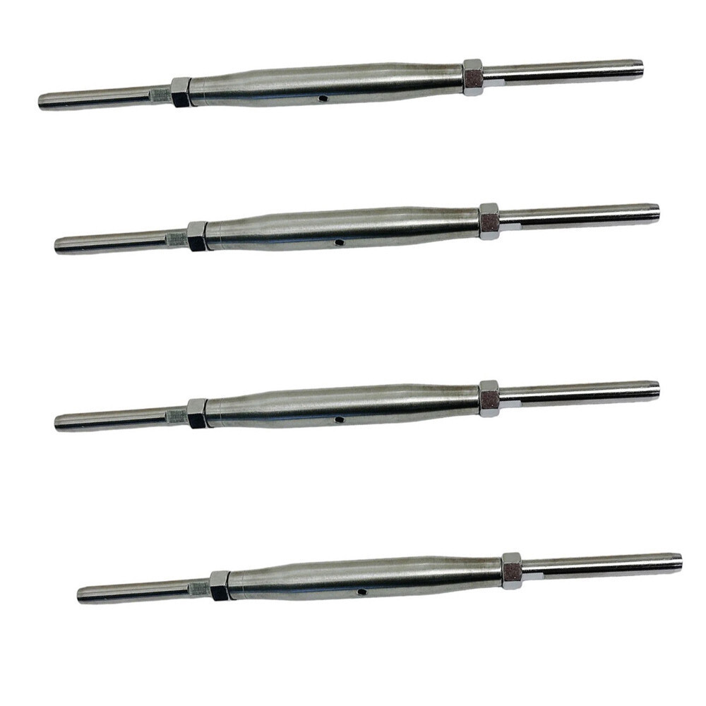 4 Pc Stainless Steel 3/8" Thread Swage Stud & Stud Pipe Turnbuckle 1/4" Cable