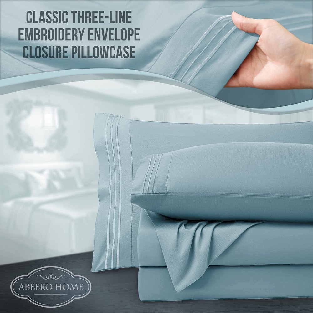 Luxury Cooling Full Size Bed Sheet Set - Soft Microfiber, Light Blue