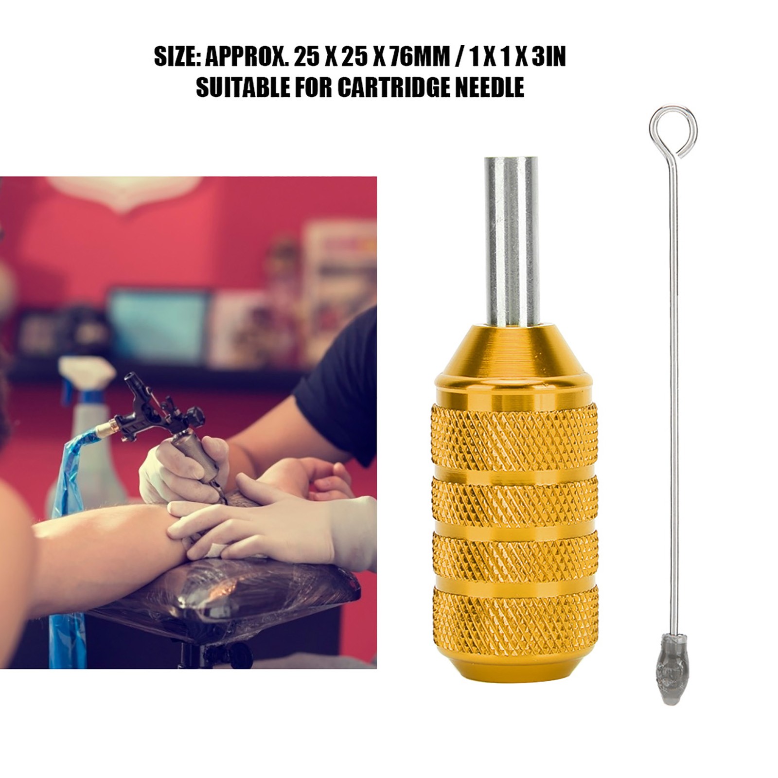 Gold 25mm Tattoo Machine Grip Aluminum Alloy Cartridge Needles Tattoo Grip