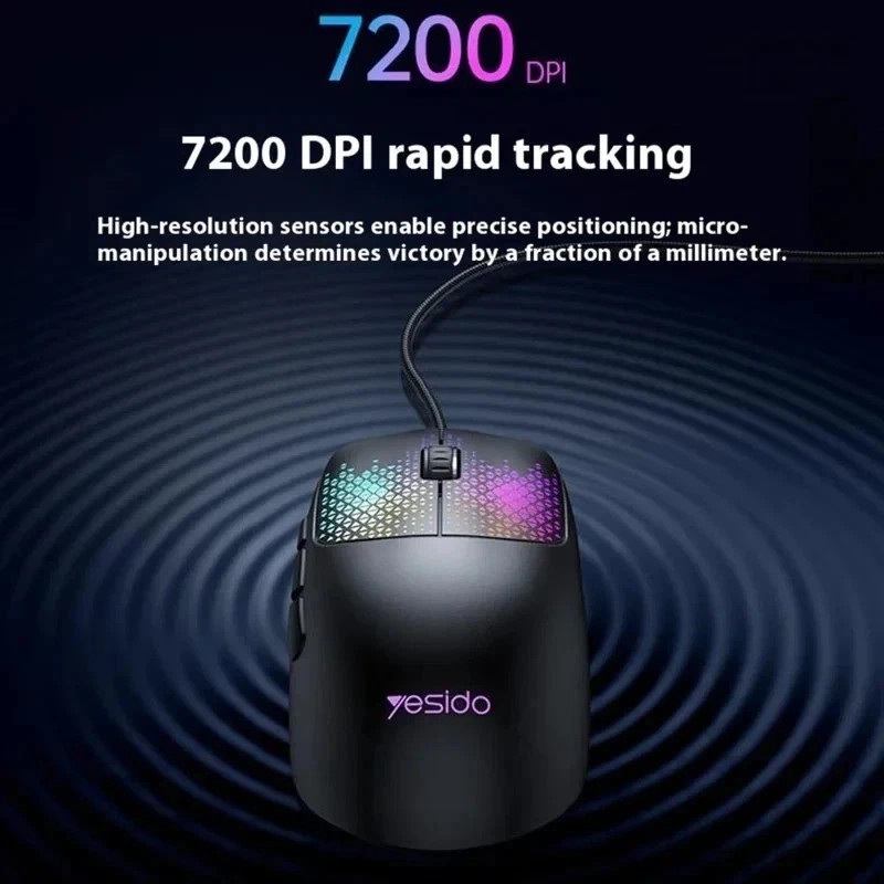 RGB Gaming Mouse Wired 7200 DPI 7 Programmable Buttons Optical PC Laptop