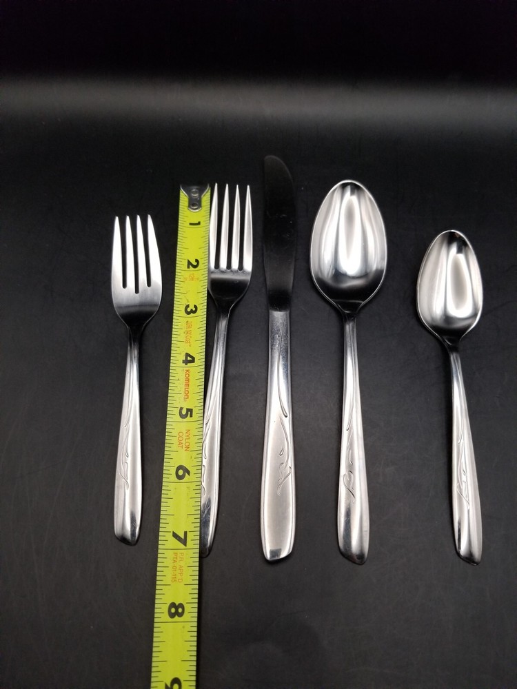 Vtg MCM 5 piece place set Onieda spring leaf silverware/ flatware