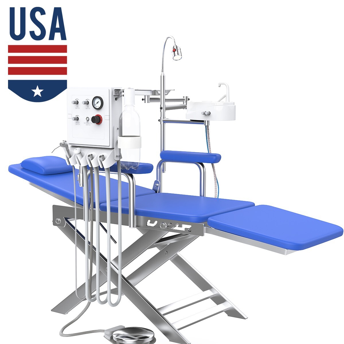 Dental Mobile Portable Chair LED Light Folding Chair +Air Turbine Unit Steel