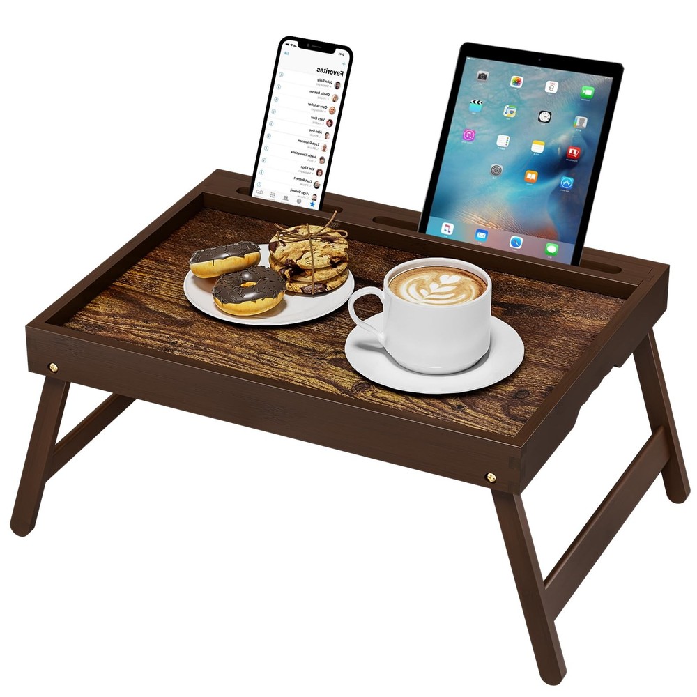 Bamboo Breakfast Tray with Foldable Legs & Detachable Stand | Medium, Normal