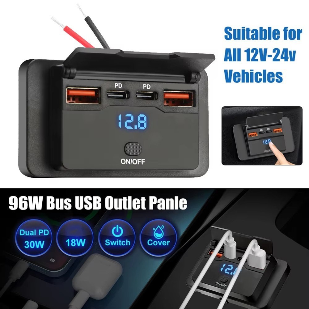 Four Port USB Outlet Designed for Vehicles Supporting Quick Charge Technology