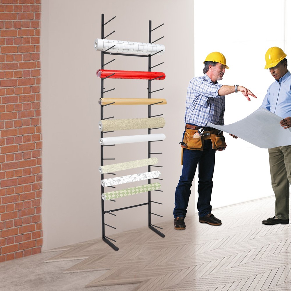 17-Tier Wall Mounted Blueprint Storage Rack for Organized Creative Workspaces