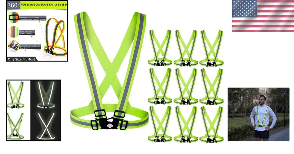Adjustable 10-Pack Reflective Vests - Ideal for Construction, Cycling & Running
