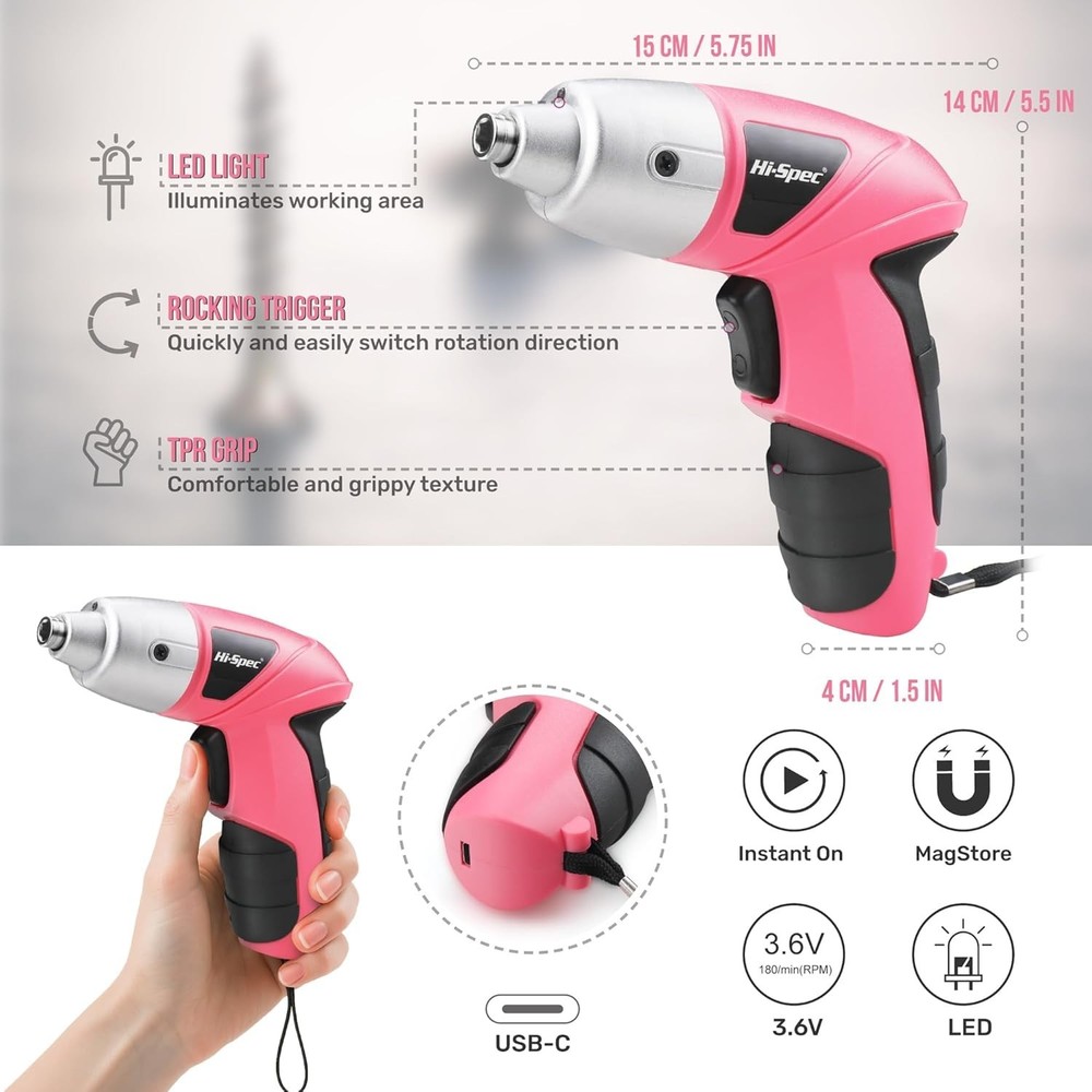 Rechargeable 3.6V Cordless Screwdriver with 26 Bits – Perfect for Small Projects