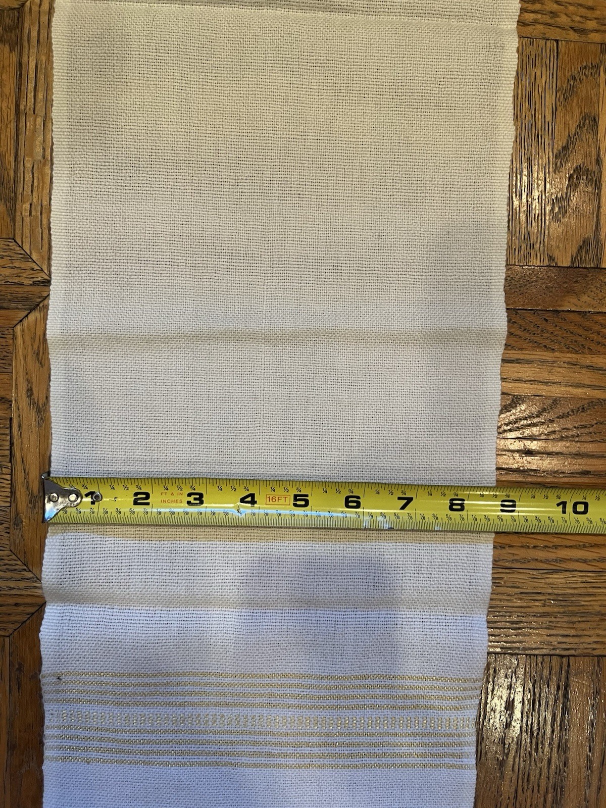 Vintage Madawaska Weavers Canada Pure Wool Hand Woven Scarf 9x42.5” Cream Gold