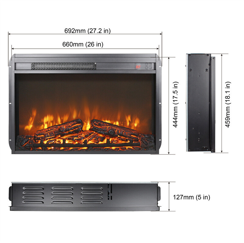 26 Inch Electric Fireplace Inserts W/APP & Remote Control Timer Recessed Mounted