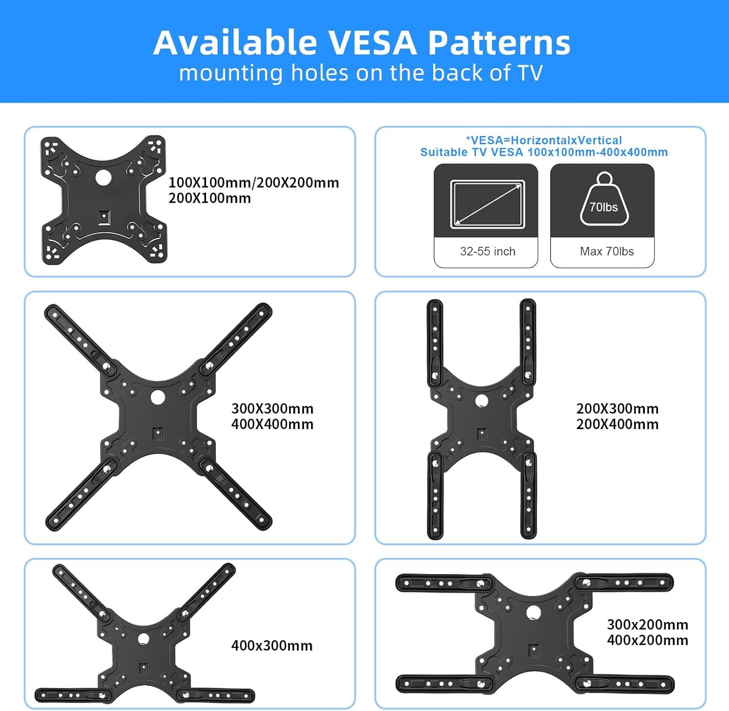 Full Motion TV Wall Mount Bracket Swivel Tilt for 32 36 37 40 42 46 49 50 55"