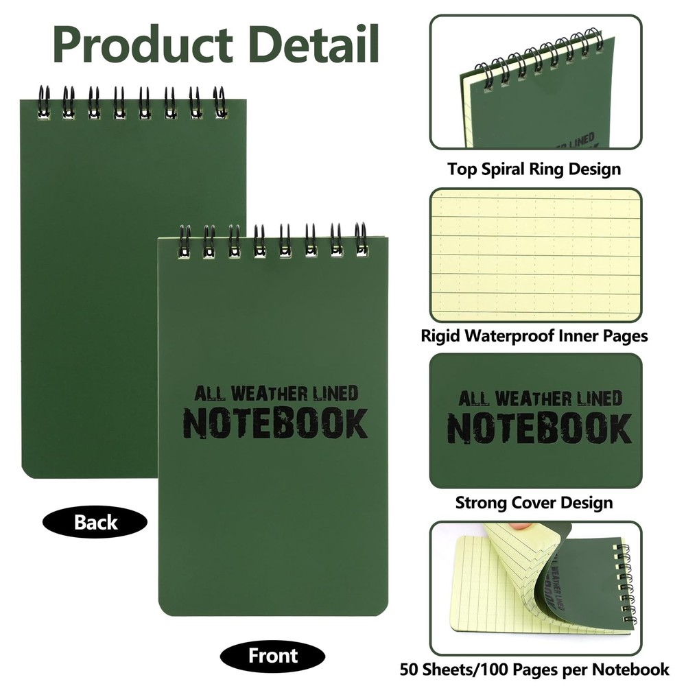 10 Pack Write In The Rain Notebook Steno Notepads, Pocket Waterproof Notepad,...