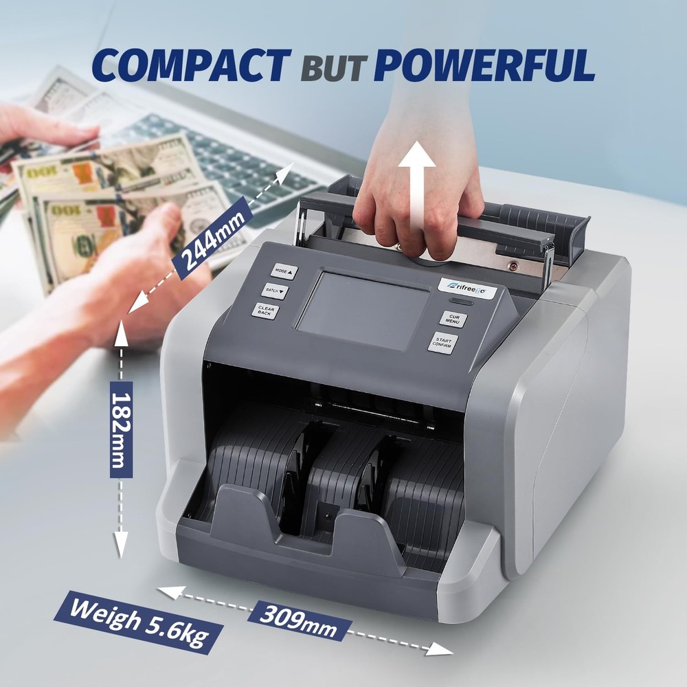 Frifreego Money Counter Machine Mixed Denomination with Value Count, Touch Sc...
