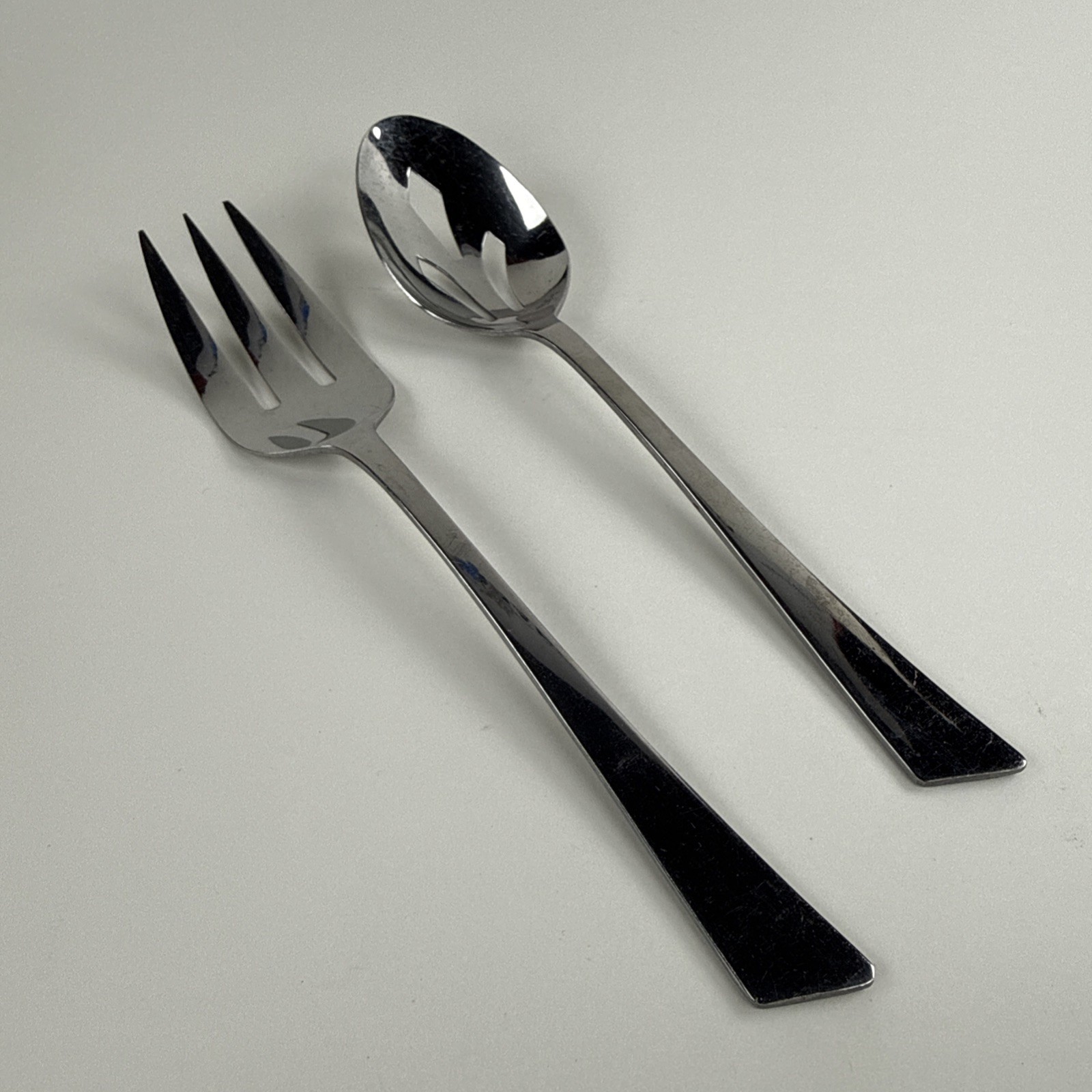 Vtg Stanley Roberts Japan Stainless Steel Serving Set MCM Pierced Spoon Fork 2pc