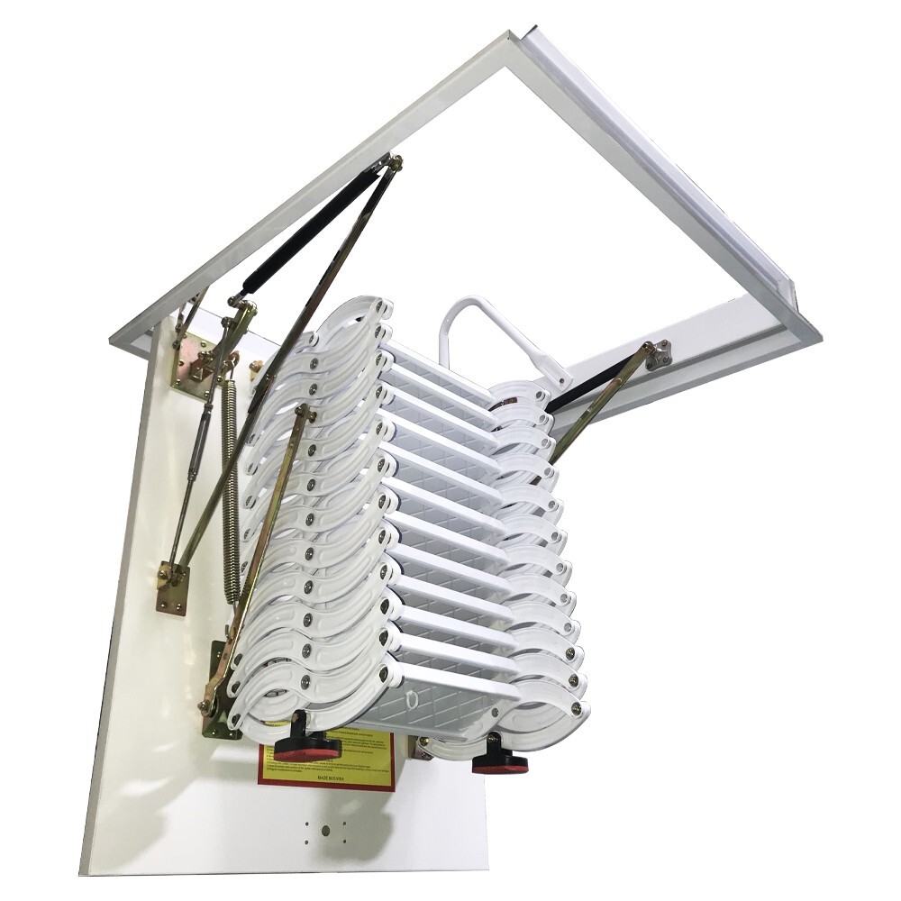 9.84Ft 12 Steps White Attic Pull Down Ceiling Ladder Stairs 31.5'×35.43'' Open