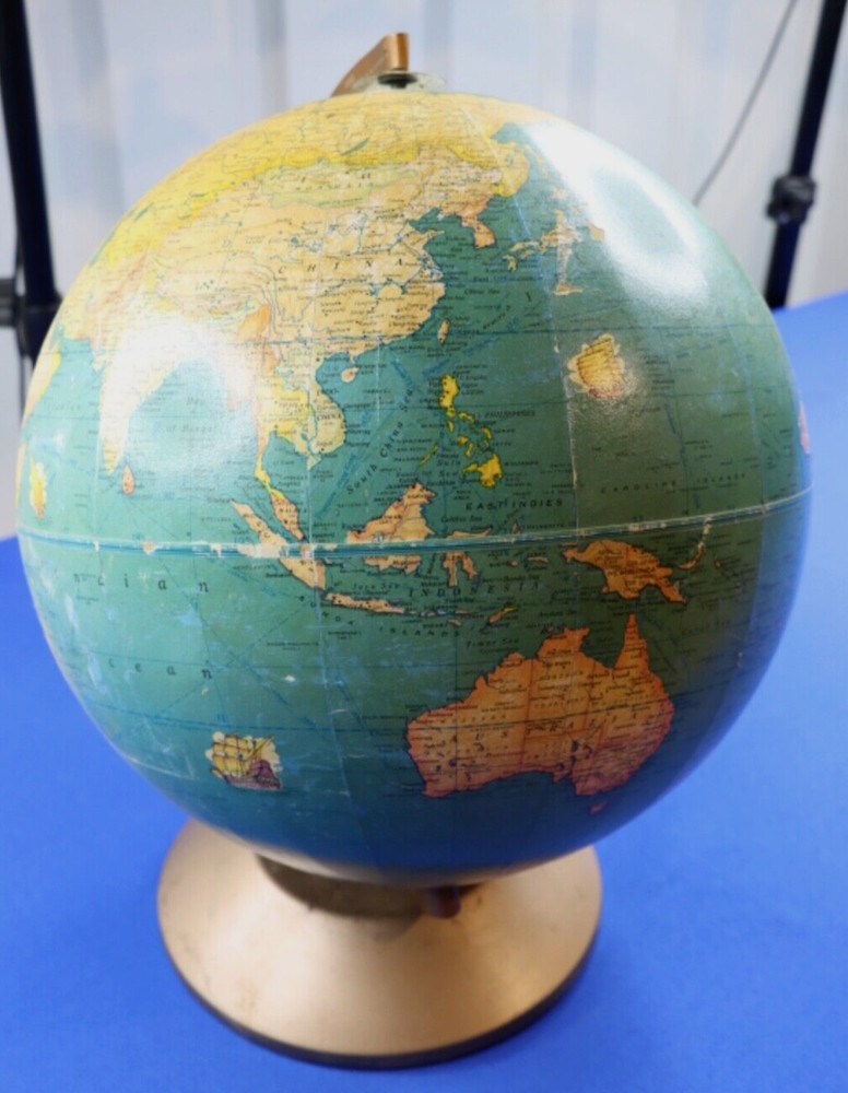 Rand McNally Indexed Cardboard Terrestrial Globe 12" Diameter Metallic Base