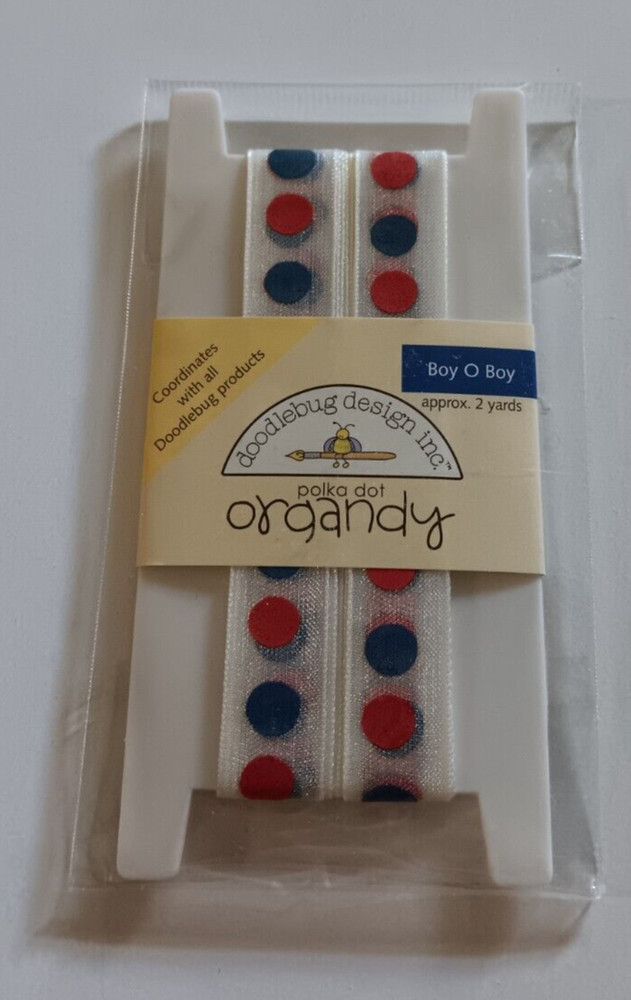 Doodlebug Ribbon Spool Polka Dot Organdy Boy Oh Boy Red White Blue