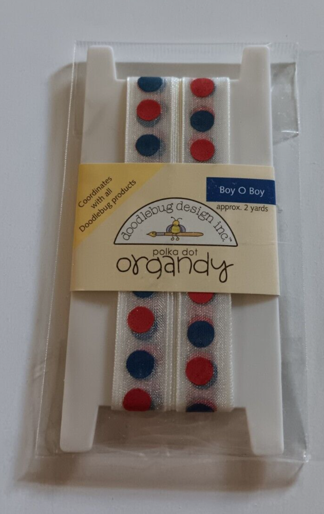 Doodlebug Ribbon Spool Polka Dot Organdy Boy Oh Boy Red White Blue