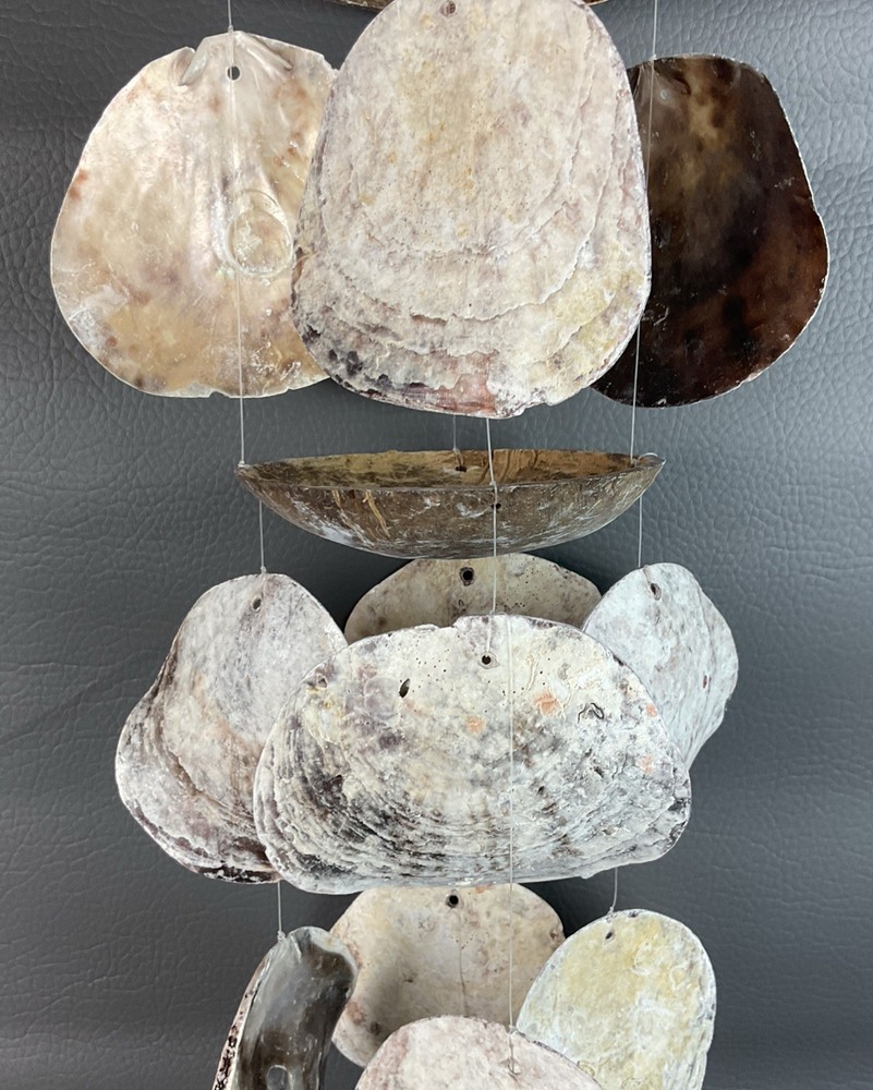 Vtg Capiz & Coconut Shell Boho Macrame Hanging Wind chime Home Decor