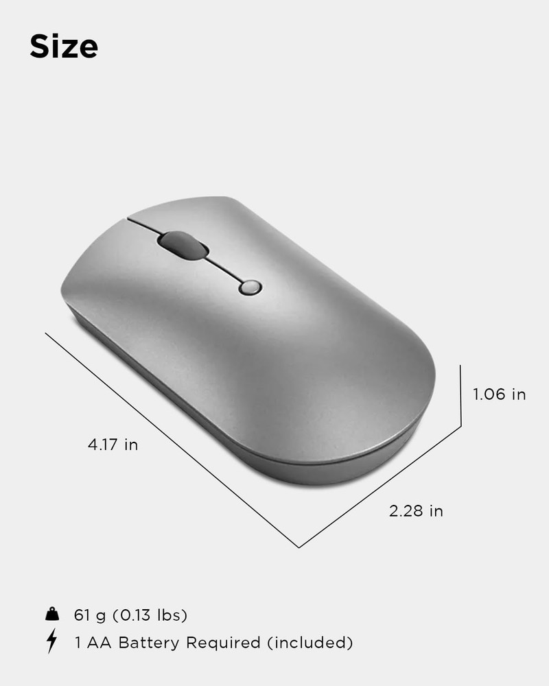 Lenovo 600 Bluetooth Silent Mouse, Blue Optical Sensor, Adjustable DPI, 4 Button