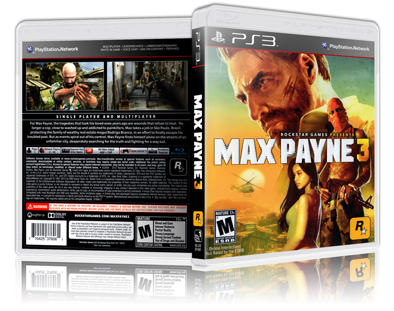 Max Payne 3 - Replacement  PS3 Cover and Case. NO GAME!!