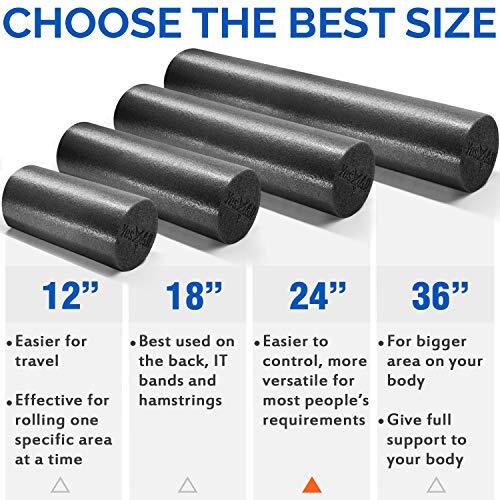 24" Soft-Density Round Foam Roller for Balance Strengthening Flexibility, Black