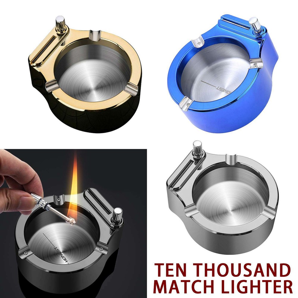 Multi function Metal Ten Thousand Match Lighter Ashtray Tray Home Decor