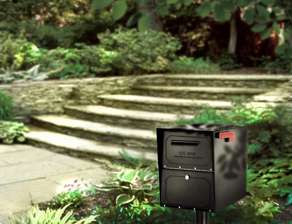 Oasis Classic Locking Post Mount Parcel Mailbox with High Security, Black