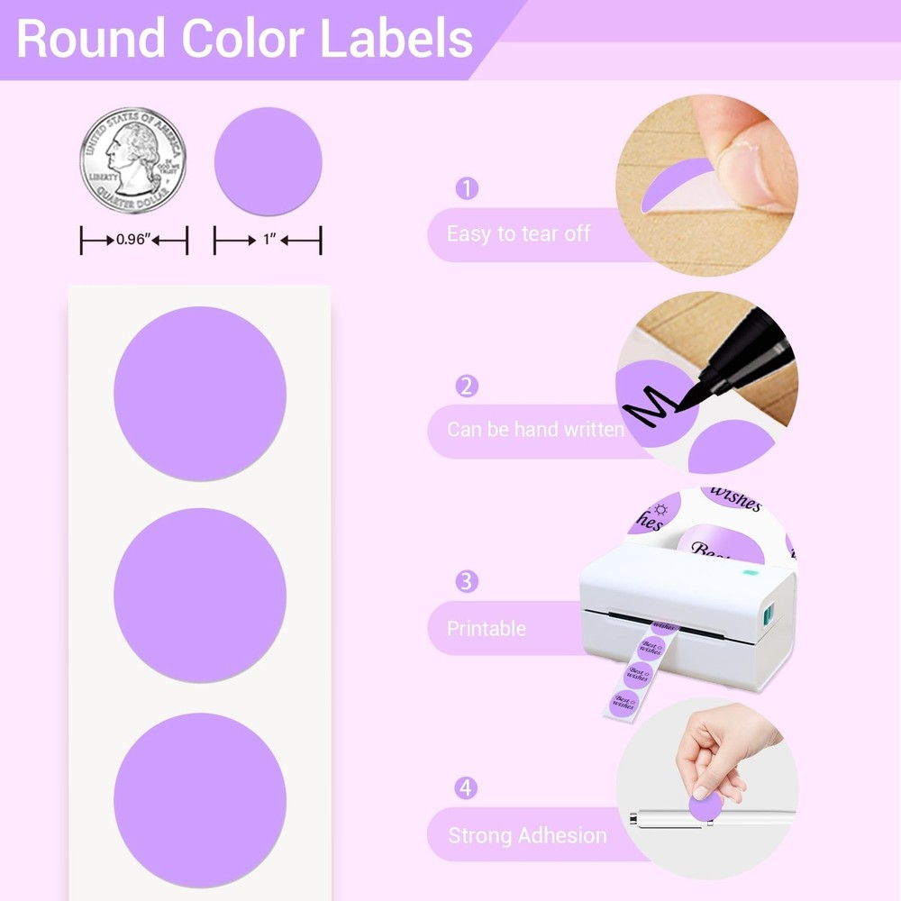 1 Inch Circle Dot Stickers 1000 PCS Color Coding Thermal Labels Dots Writable...