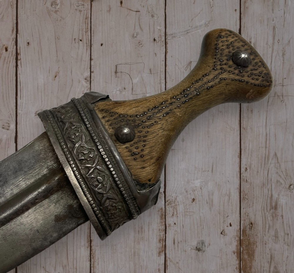 Vintage Antique Solid Silver Mounted Middle Eastern Jambiya Knife With Sheath