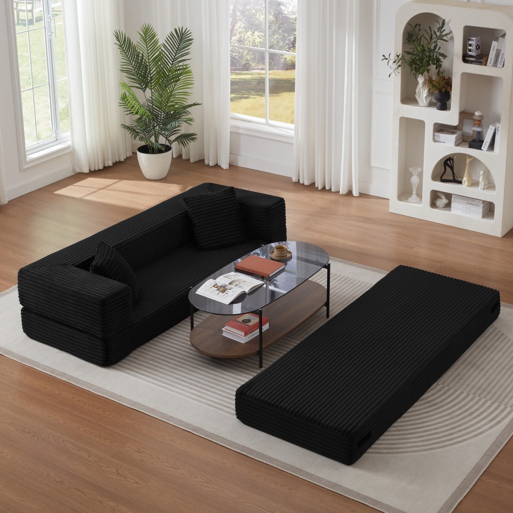 Modern Cord Sofa Classic Square Design, Unique Two-tier Design