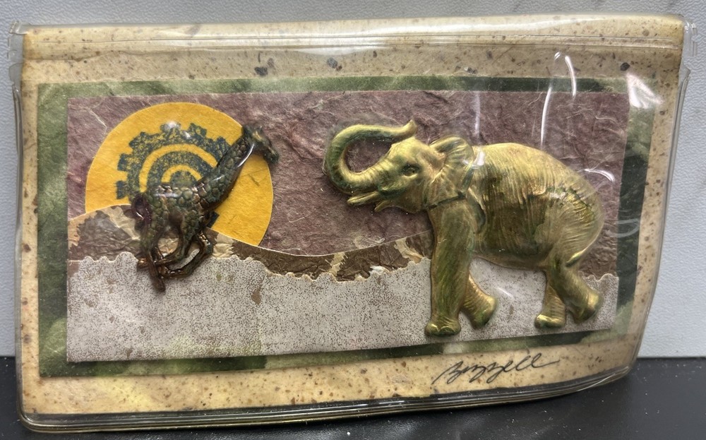 Handmade Elephant Checkbook Cover Signed 2002 Recycled Material