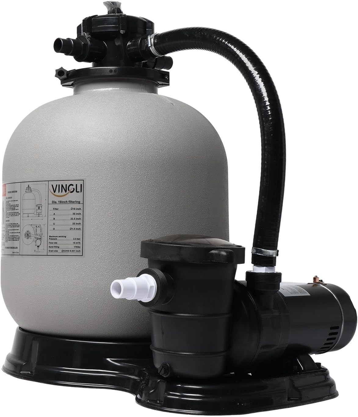24" Sand Filter Above Ground 1.5HP Pool Pump 5400GPH Flow 6-Way Valve Portable